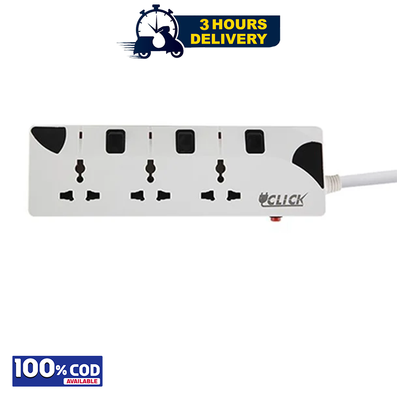 Click Safe Extension Socket 3 SKT, 2 Pin, 3 Yard